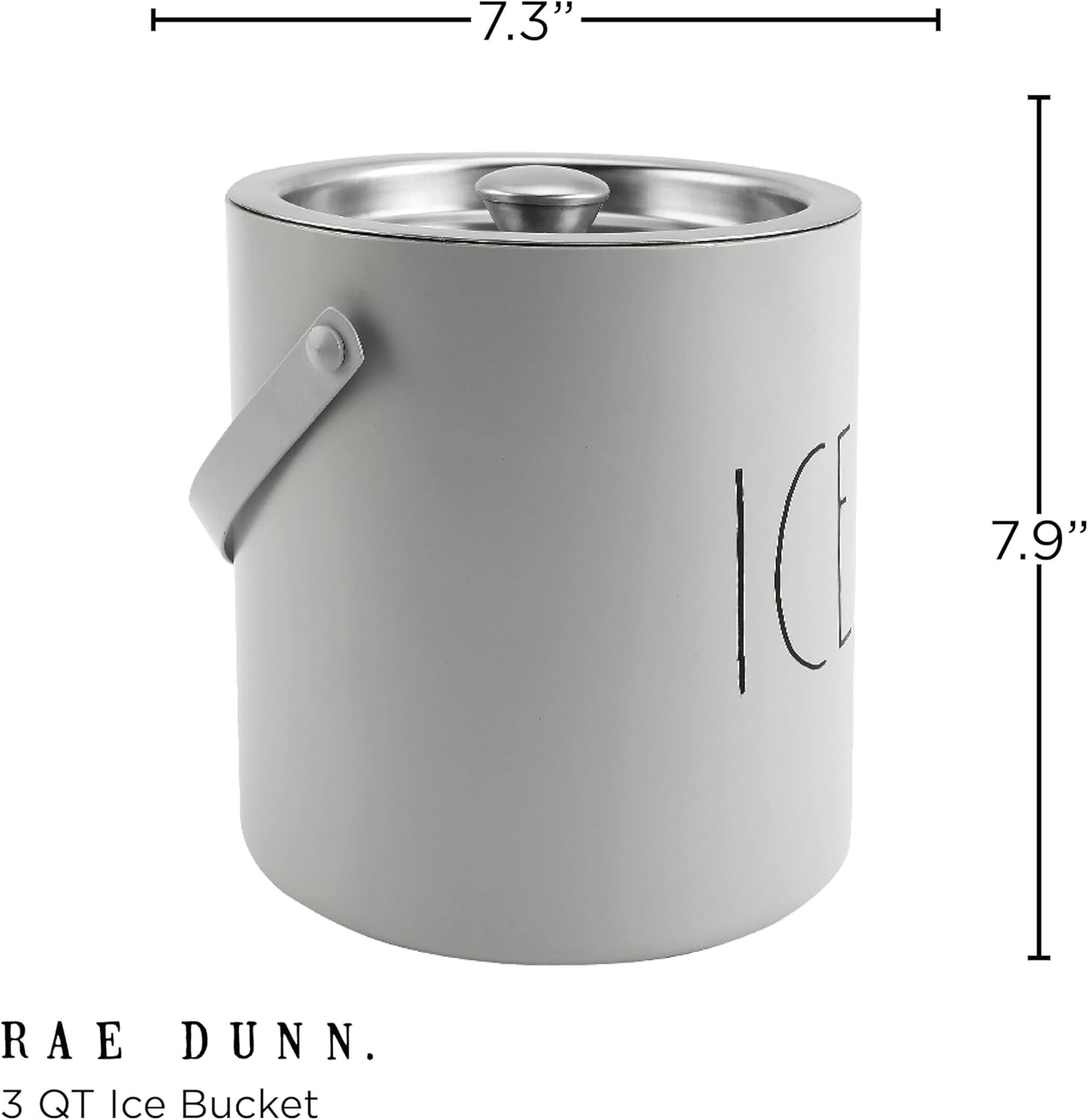 Rae Dunn Ice Bucket with Scoop - Stainless Steel Bucket with Handle, Lid and Ice Scooper - 4 Qt. Storage Bin for Ice Cubes for Bars, Parties, Backyard Barbeques, Picnics, and Camping (Sage)
