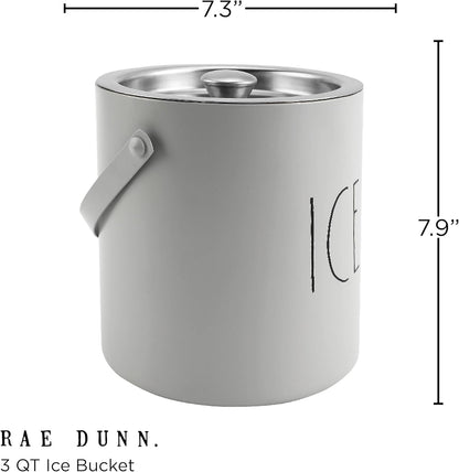 Rae Dunn Ice Bucket with Scoop - Stainless Steel Bucket with Handle, Lid and Ice Scooper - 4 Qt. Storage Bin for Ice Cubes for Bars, Parties, Backyard Barbeques, Picnics, and Camping (Sage)