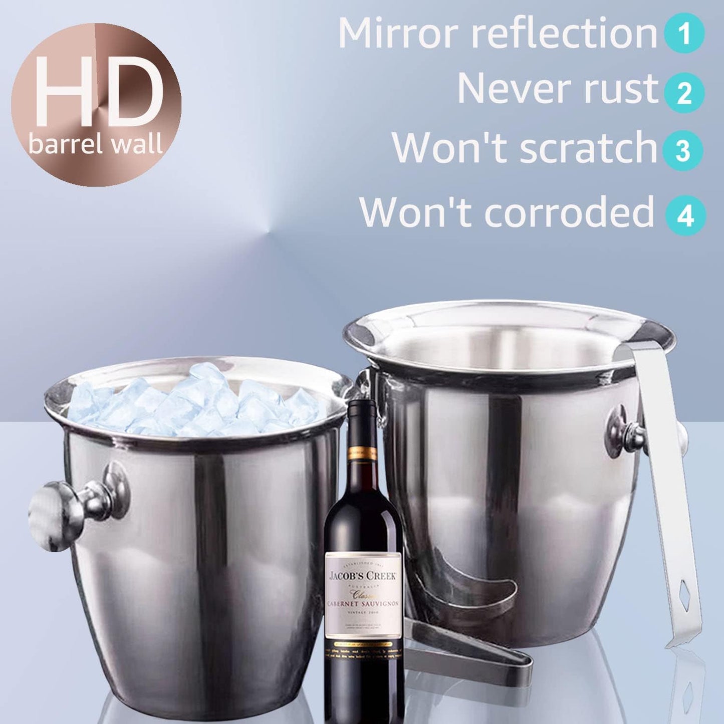 Ice Buckets - Champagne Ice Bucket with Tongs, Golden Trumpet Ice Bucket Stainless Steel Mirror Reflection Wine Cooler for Cocktail Bar Beer Red Wine Liquor Beverages Party,Ice Frozen Longer, 2.5L