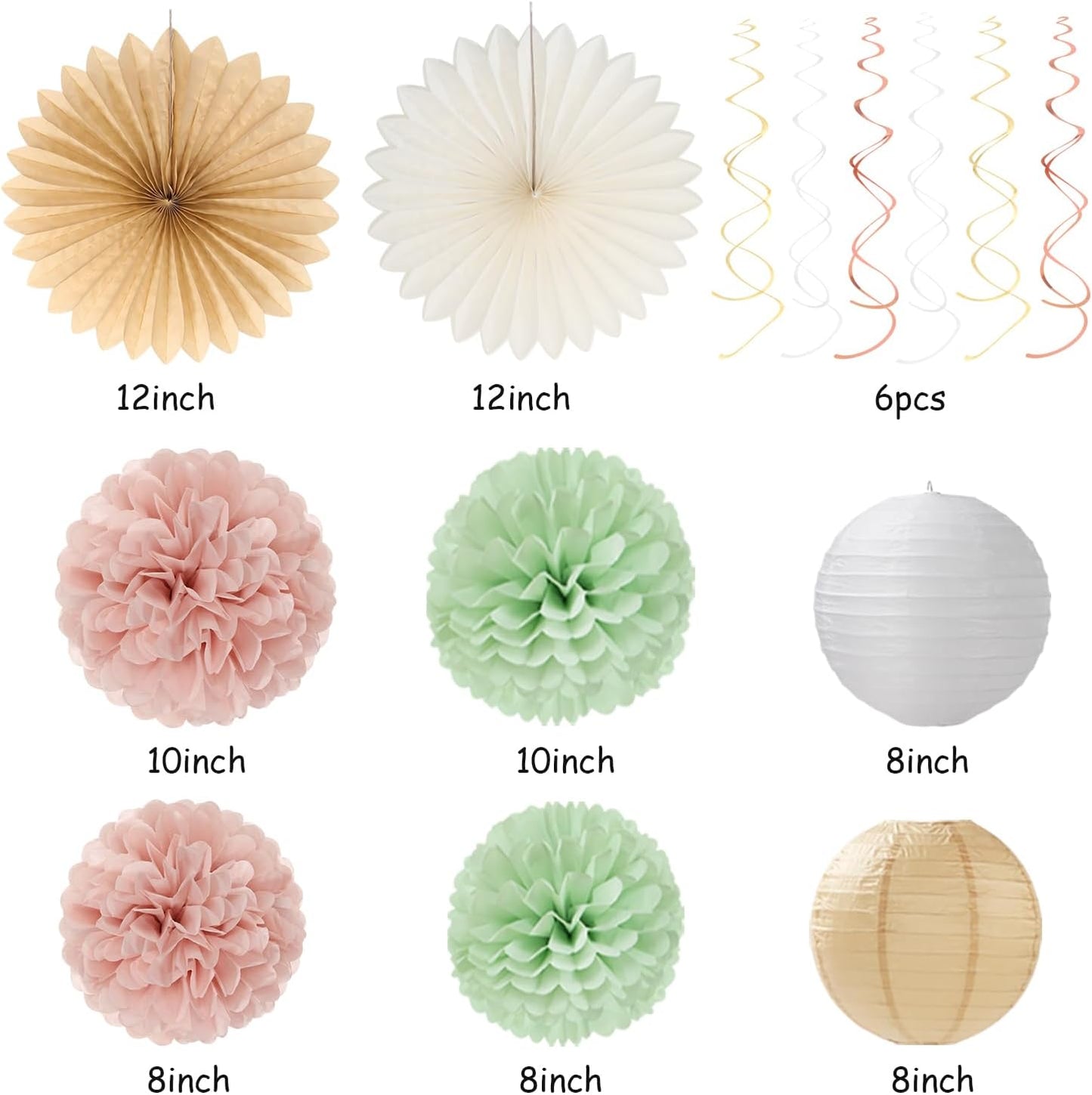 Champagne-Gold Beige Fall Baby-Shower Party-Decorations - 36pcs Welcome Home Banner Sign,Neutral Paper Lanterns,Girl Streamers Garland,Boho Hanging Tissue Pom Poms Flowers Fans Backdrop Decor Burgleda