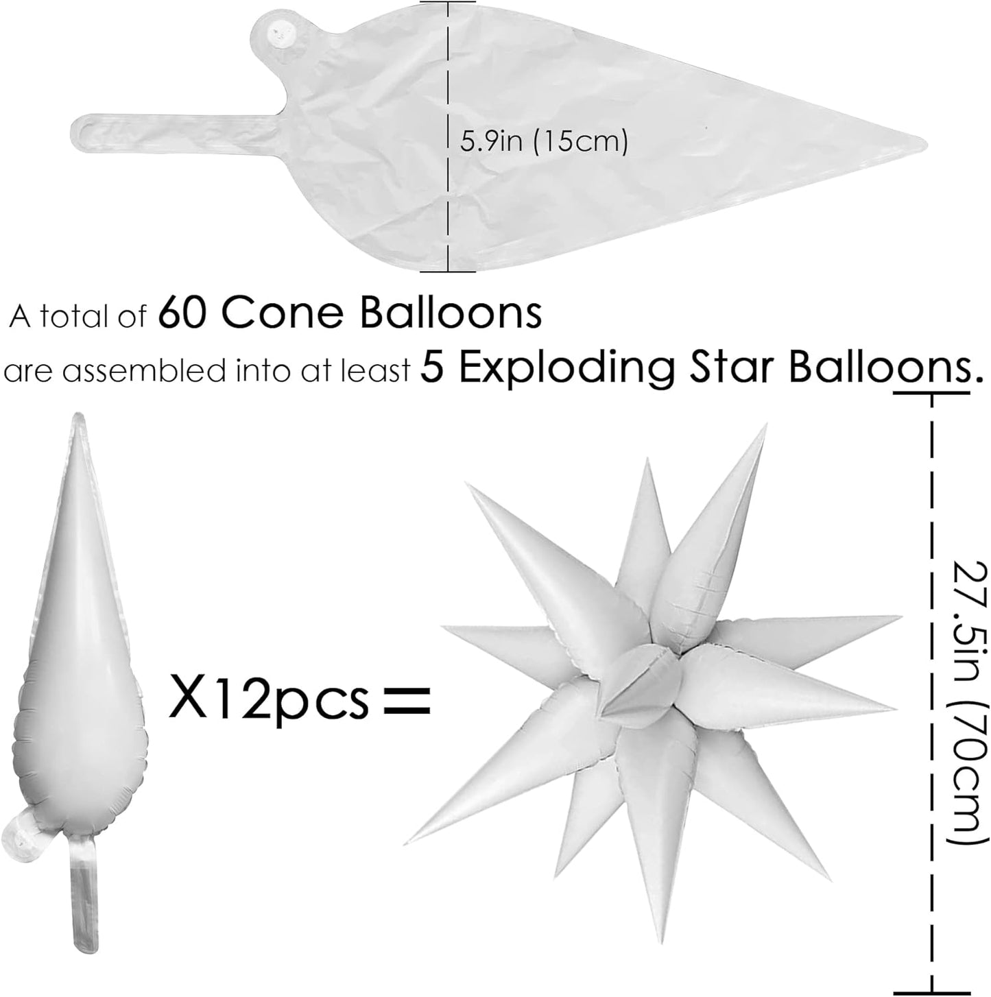 ZAKVOOR 60 Pcs Star Balloons 12 Spike Foil Explosion Party Decoration Balloons for Christmas New Year Eve Birthday (Silver)