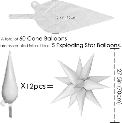 ZAKVOOR 60 Pcs Star Balloons 12 Spike Foil Explosion Party Decoration Balloons for Christmas New Year Eve Birthday (Silver)