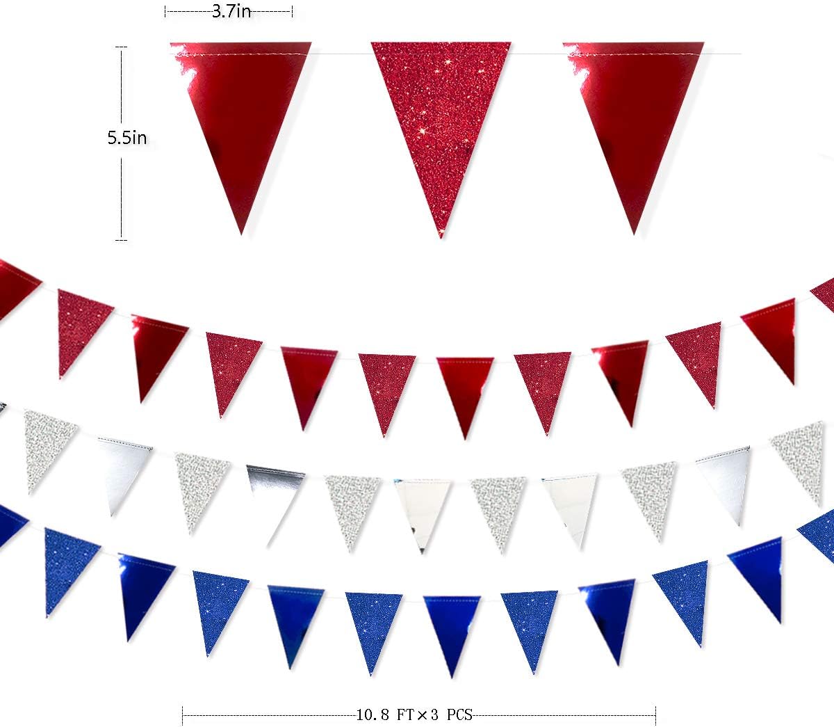 30Ft Navy Blue Gold and Beige Party Decorations Royal Blue Gold Triangle Flag Pennant Banner Bunting for Graduation Birthday Wedding Bridal Shower Nautical Ahoy Achor Theme Party Decorations Supplies