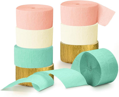 NICROHOME EUR Wedding Party Decorations, 8 Rolls Moss Sage Green Pink Crepe Paper Streamers for Boho Baby Shower, Wedding, Engagement Party, Spring Party, Birthday Party Supplies, 82 ft Long