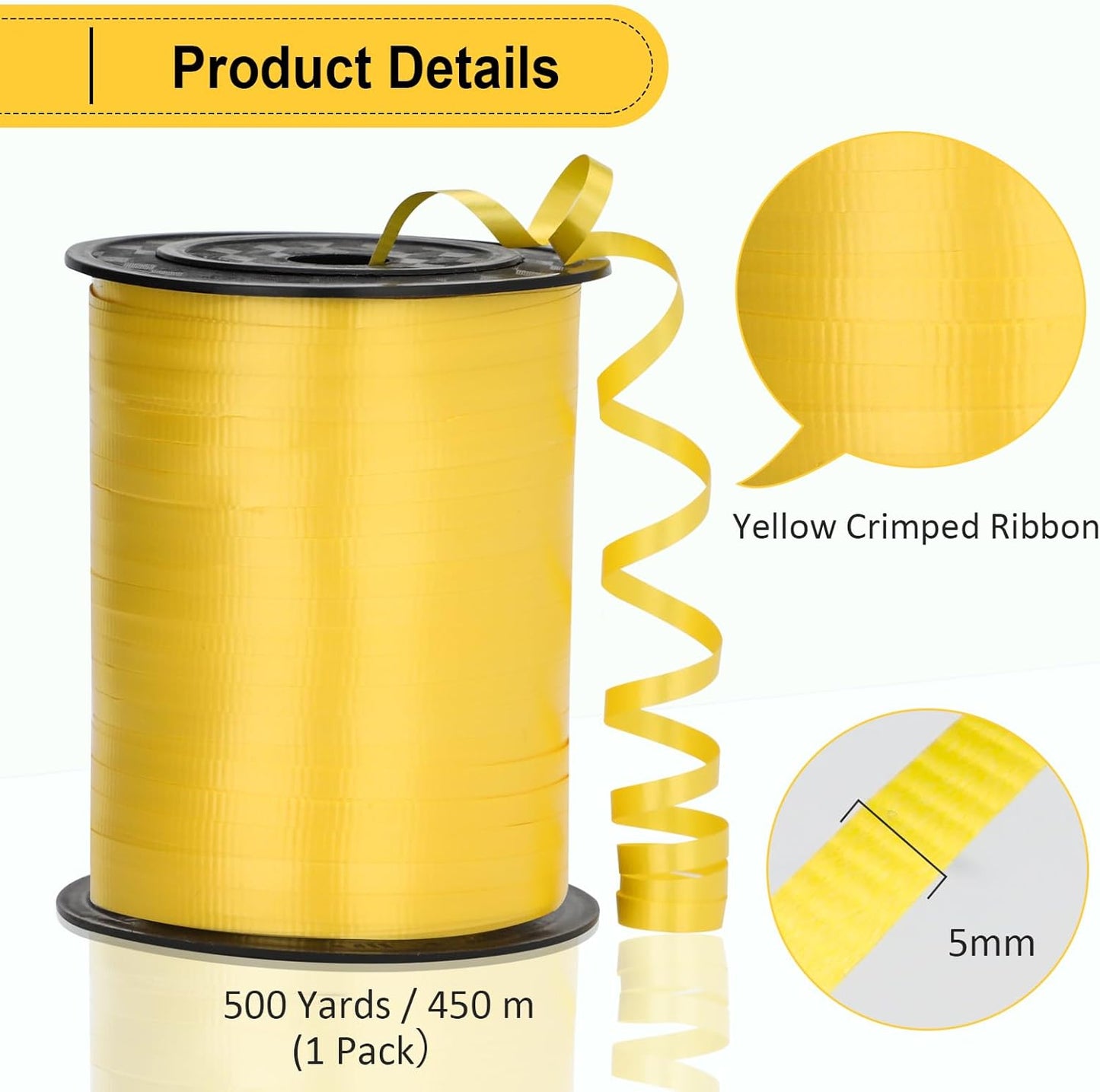 Black Ribbon - 500 Yard Crimped Curly Ribbon for Gift Wrapping, Balloons, Graduations, Halloween, Birthday Parties