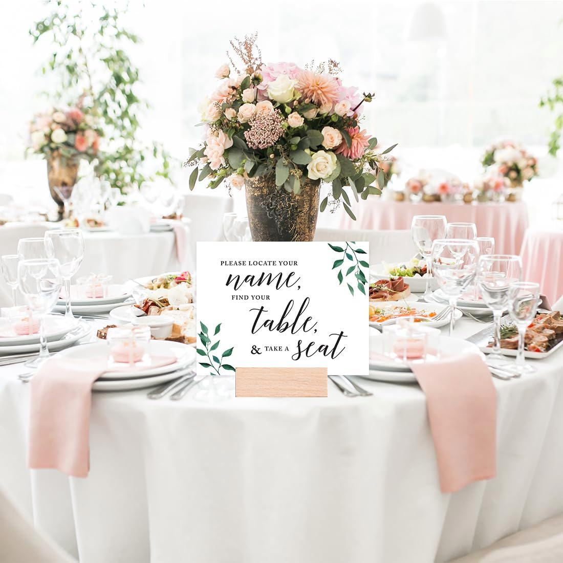 Andaz Press Wedding Party Signs, Natural Greenery Green Leaves, 8.5x11-inch, Bridal Shower Scavenger Hunt, 1-Pack - Colors B