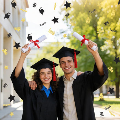 Black Gold Graduation Confetti Class of 2026 Black Graduation Cap, 200Pcs Glitter Stars Confetti Sprinkles, Table Congrats Grad Confetti for Graduation Party Table Decorations
