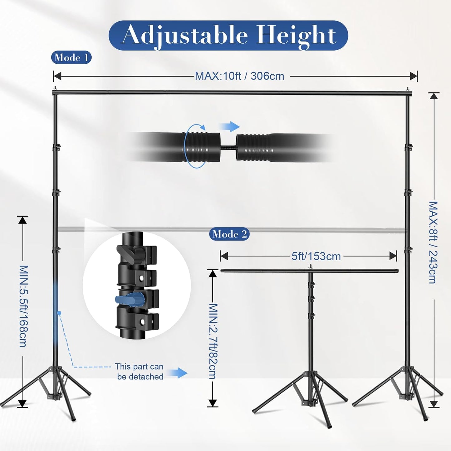 EMART 3-in-1 Backdrop Stand Kit 10x8 ft for Photography Studio, T-Shape Banner Back Drop Stand for Party, Wedding, Dectoration, Background Stand for Photo Video Studio with Carry Bag, 8 Clamps