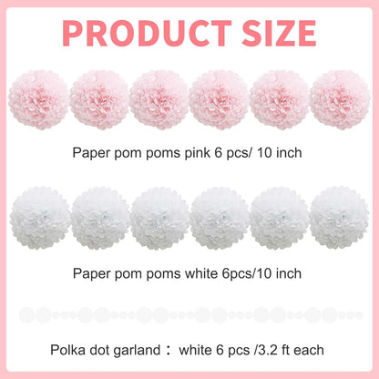 Pastel Tissue Paper Pom Poms Colorful Easter Macaron Kids Birthday Wedding Shower Tissue Flower Hanging Party Supplies(12pcs)