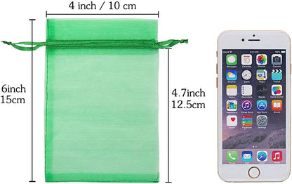 HRX Package 100pcs White Organza Bags, 4x6 inch Mesh Bags Drawstring Gift Bags Jewelry Pouches for Candy Wedding Favors Christmas