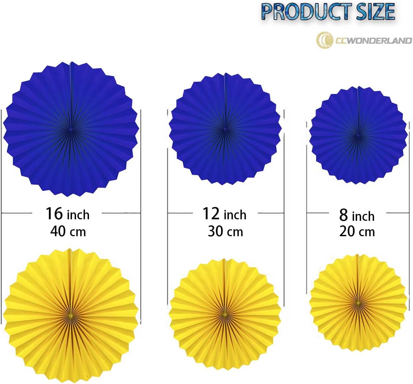 Navy Blue and Yellow Round Party Hanging Paper Fans Decorations Set, Pack of 6