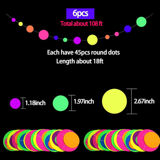 508ft UV Neon Paper Garland Crepe Streamers Glow in The Dark Party Supplies Garland Neon Party Decorations Streamers for Blacklight Reactive Fluorescent Wedding Birthday Party Decorations
