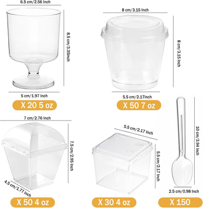LifeIdeas 380 Pack Mini Dessert Cups with Spoons and lids, 5 oz Mini Clear Parfait Cups, Shooters Cups for Party, Round Yogurt Cups, Reusable Fruit Ice Cream Cake Pudding Cups