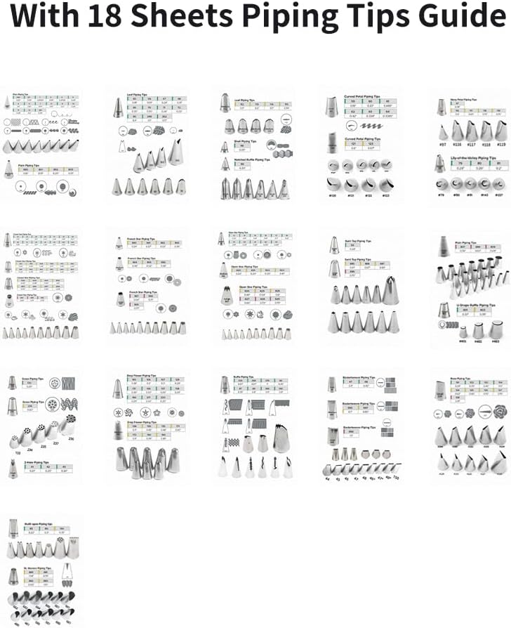 Piping Tips Practice Board Guide Paper Sheets 250+ Cake Decorating Tips Techniques Tutorial Patterns 74 Sheets/Set