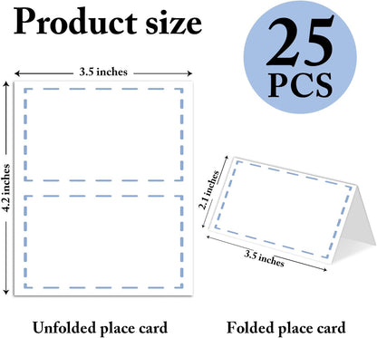 25 Pack Pink Plaid Bow Place Cards, Editable Name Cards for Table Setting, Tent Cards Food Label for Dinner Party, Bridal Shower, Wedding, Baby Shower and Events -T30