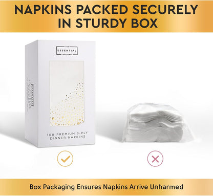Stylish Gold Dinner Napkins, 100 White and Gold Napkins, Disposable Party Napkins, 7.5x4.25 Inch Wedding Napkins for Reception, 3-Ply Dinner Napkins, Disposable Napkins for Party, Gold Paper Napkins