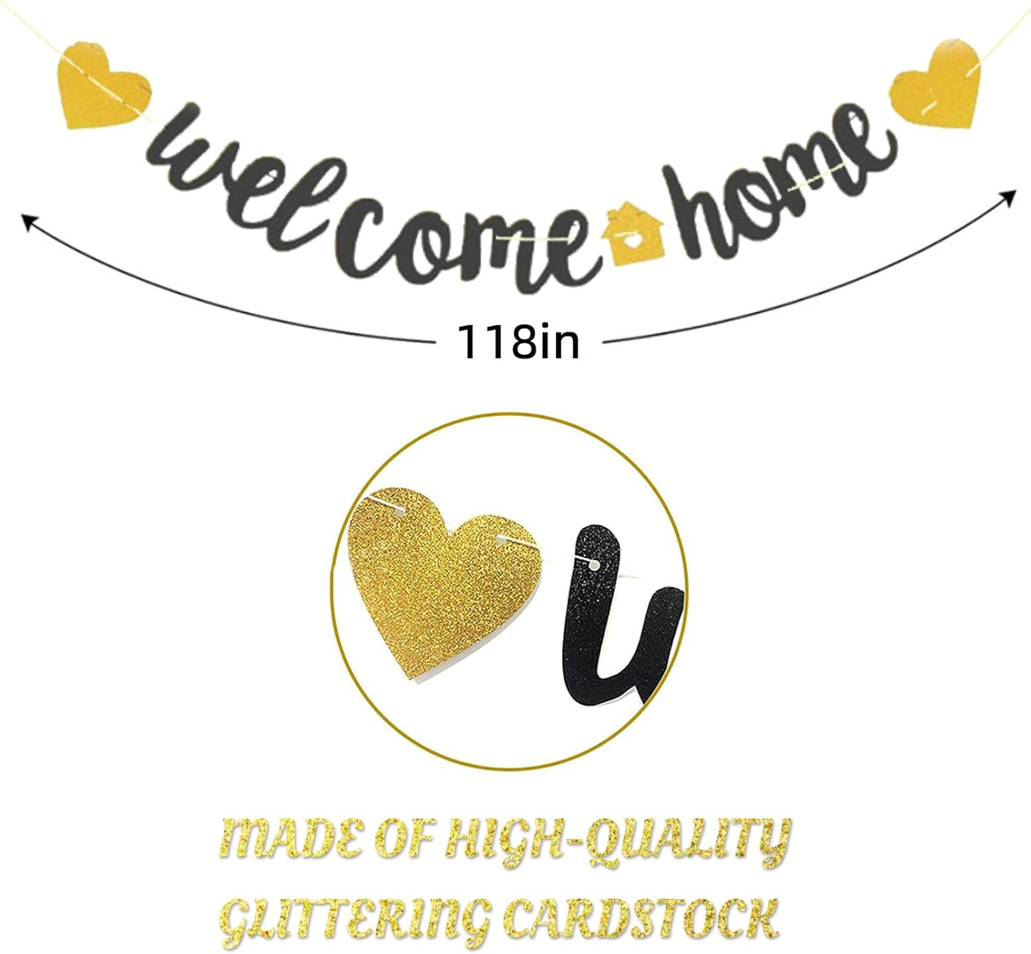 Welcome Home Banner with Two Heart and A Vivid Home Sign Flash Party Decorations, Fully Assembled and Ready to Hang, Funny Welcome Party Sign Decors for Family Housewarming