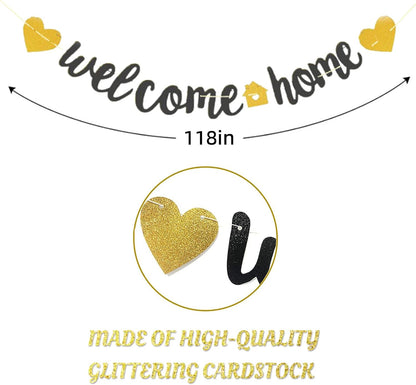 Welcome Home Banner with Two Heart and A Vivid Home Sign Flash Party Decorations, Fully Assembled and Ready to Hang, Funny Welcome Party Sign Decors for Family Housewarming