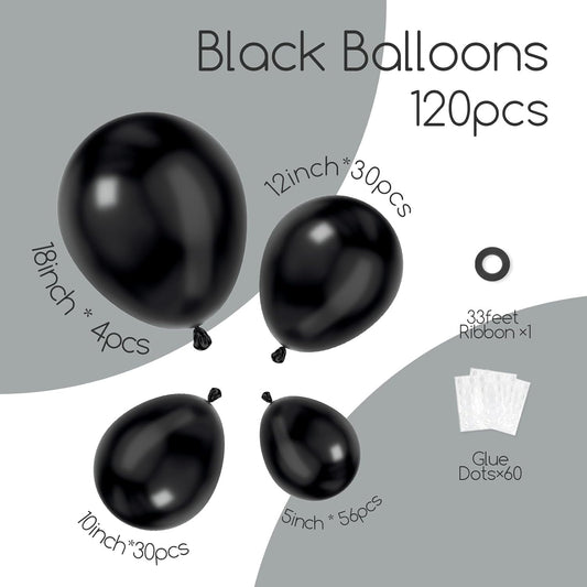 Awenztech 120pcs Black Balloon Arch Kit, 18 12 10 5 inch Black Latex Balloons Different Sizes Balloon Garland for Graduation Halloween Birthday Party Decorations - Colors A