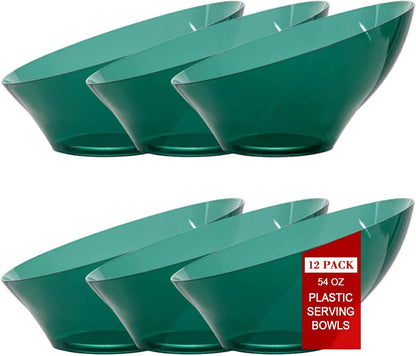 bUCLA 54 OZ Clear Plastic Serving Bowls (12 Pack) - Angled Serving Bowls Disposable for Chip&Candy - Party Table Salad and Fruit