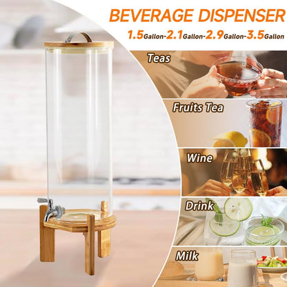 Beverage Dispenser, 1.5 Gallon Glass Drink Dispenser with Stand, Glass water dispenser with Spigot, Large Drink Dispensers for Parties,Bars,Restaurants, 5L