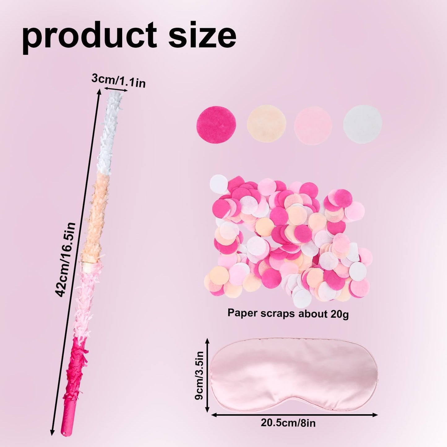 2pcs Pinata Buster Sticks, Pink Smashing Pinata Stick with Blindfold & Confetti Pinyata's for Girls Piñata Toys for Kids Adults Celebrations Parties Events