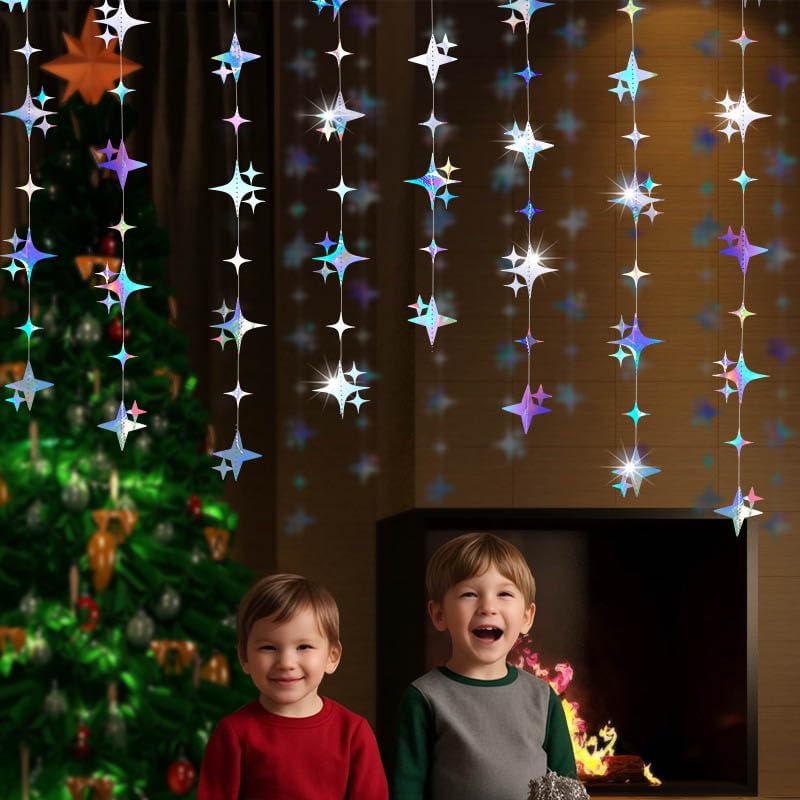 Glitter Gold Four-Angle Star Paper Garland Banner Décor 40 Feet Gold Twinkle Star Hanging Bunting Banner Backdrop for Wedding Baby Shower Birthday Graduation Disco Party Decorations