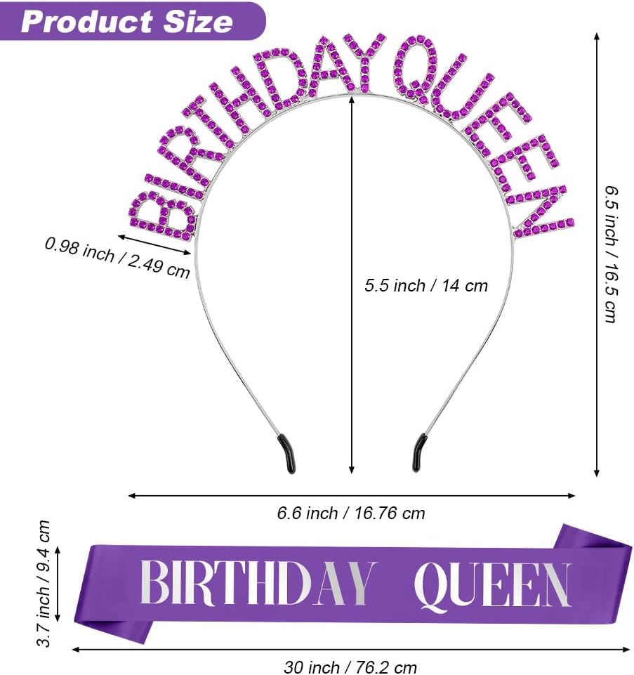 Birthday Sash & Crown for Women - Tiara Headband, Girls' Decorations Accessories
