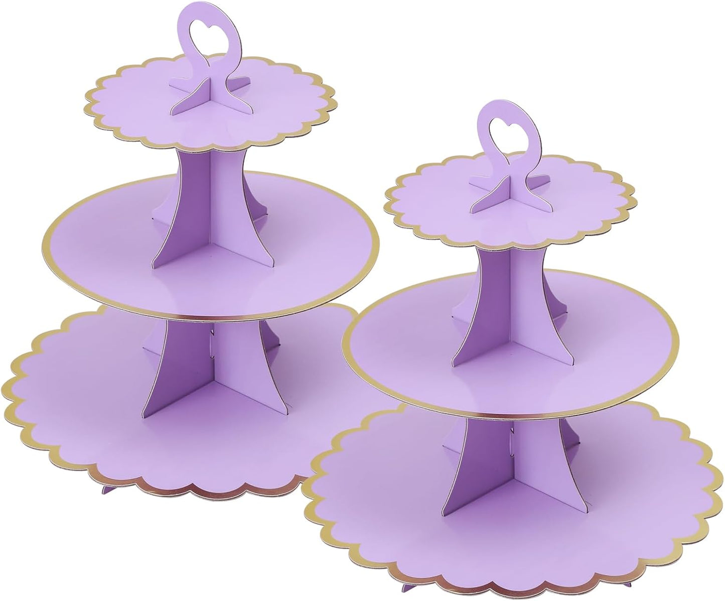 Soleebee 3-Tier Cupcake Stand, Cardboard Cupcake Tower, Cup Cake Stand Tower for Birthday Wedding Party Decoration, Cupcake Tier Stand Desserts Display 1 Set (Purple Gold)