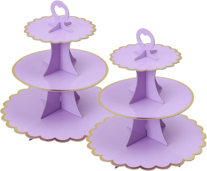 Soleebee 3-Tier Cupcake Stand, Cardboard Cupcake Tower, Cup Cake Stand Tower for Birthday Wedding Party Decoration, Cupcake Tier Stand Desserts Display 1 Set (Purple Gold)