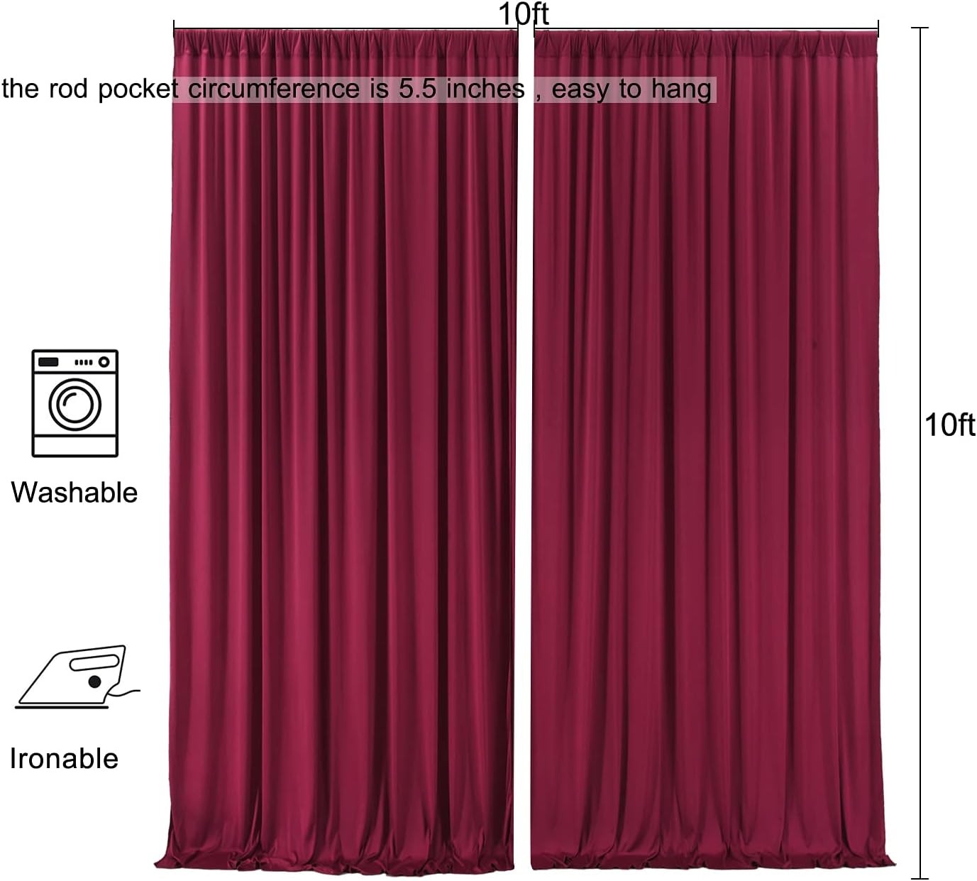 10ftx10ft Black Backdrop Curtains for Weddings Parties, Wrinkle Free 2 Panels Silky Polyester Photo Backdrop Drapes Back Drop Cloth Drapery for Birthday Mother'sDay Photography Background