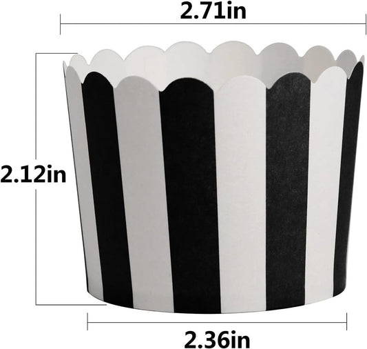 100 Pack Muffin Liners Baking Paper Cups Black and White Stripes Cupcake Liners Elegent Muffins Baking Cups Cupcake Wrappers for Birthday Parties, Weddings, Bottom Dia 2.36 Inch