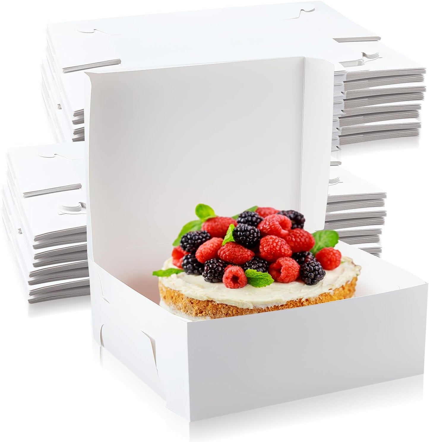 Ireer 50 Pack 12 x 12 x 5 Inch White Cake Boxes Cardboard Bakery Boxes for Pie Pastry Cookie