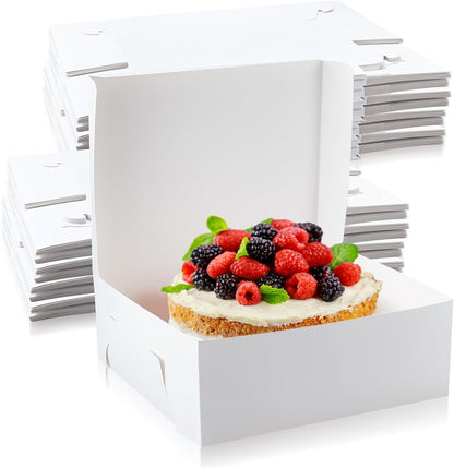 Ireer 50 Pack 12 x 12 x 5 Inch White Cake Boxes Cardboard Bakery Boxes for Pie Pastry Cookie