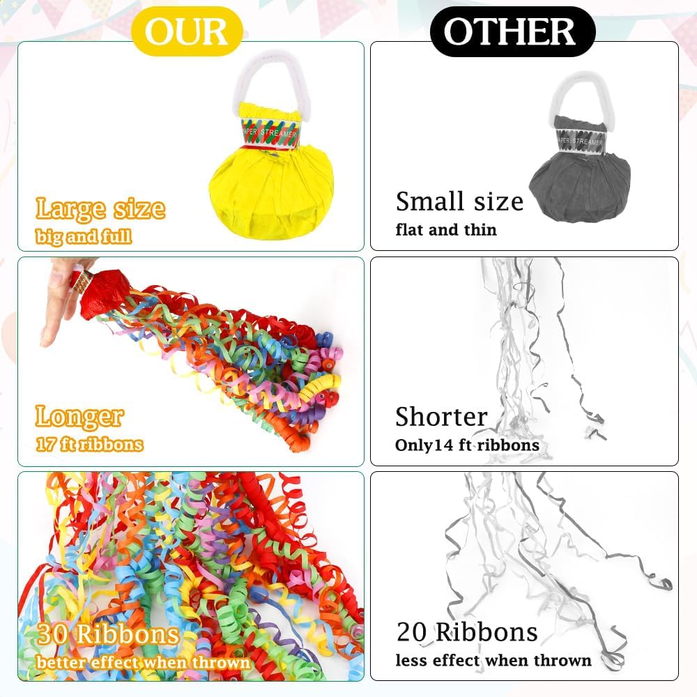 No Mess Streamers,16 Pack Hand Throw Streamers Colorful Party Streamer Poppers No Mess Confetti Poppers Party Poppers for Graduation Birthday Wedding Retirement Celebrations Baby Shower Party Favors