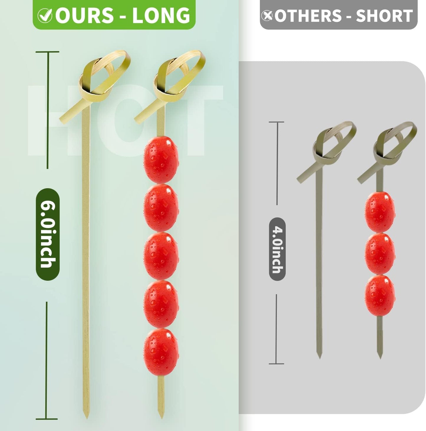 200PCS Cocktail Picks Bamboo Skewers for Appetizers, Fancy Toothpicks for Appetizers, 4.7 Inch Long Decorative Knot Bamboo Cocktail Sticks for Party Drinks Food Fruit Charcuterie Boards Accessories
