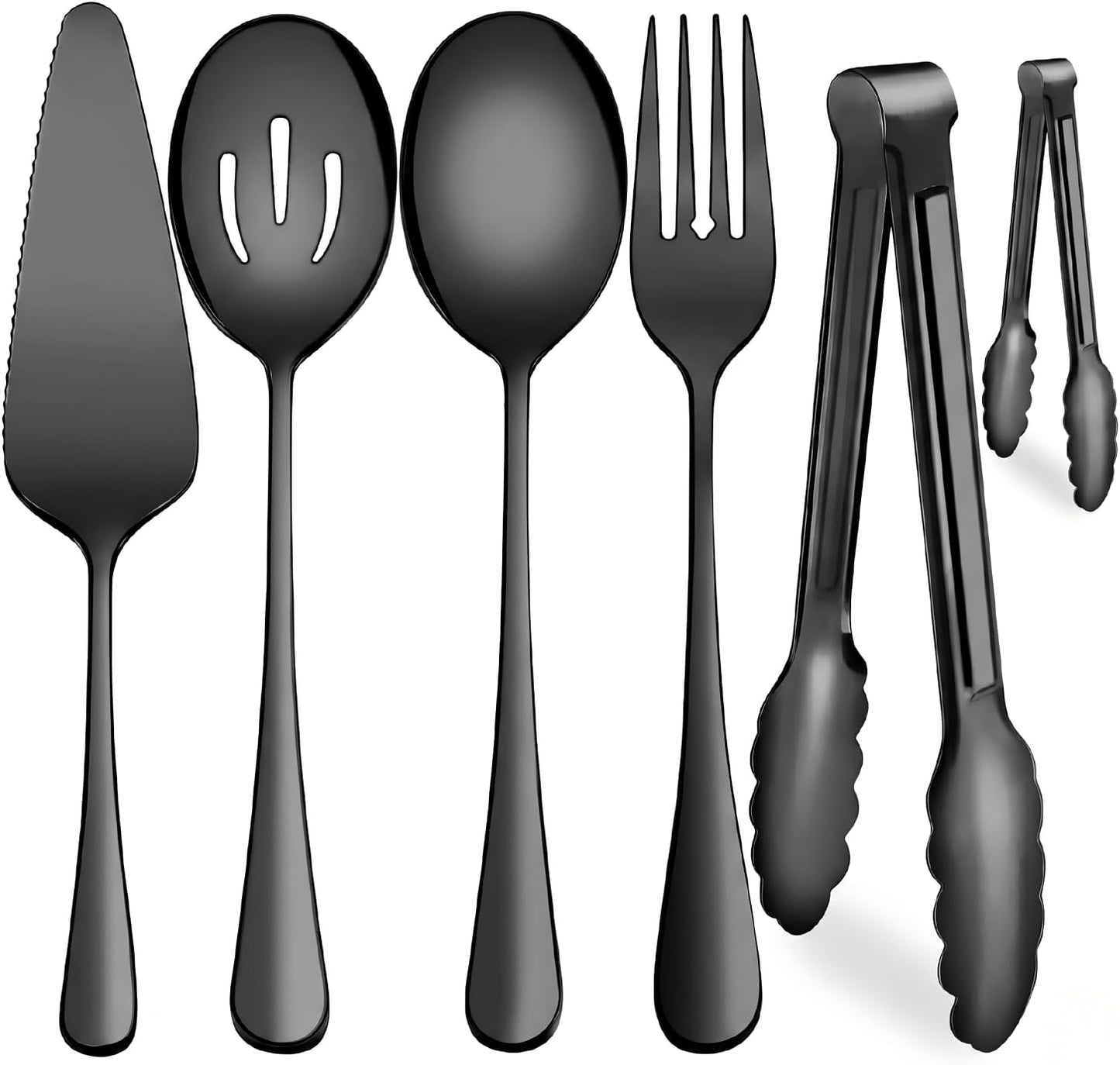 Serving Utensils, XEVOM 6-Piece Stainless Steel Serving Utensil Set Include Serving Spoon, Slotted Serving Spoon, Serving Fork,Serving Tong, Appetizers Tong,Pie Server (Silver), Regular