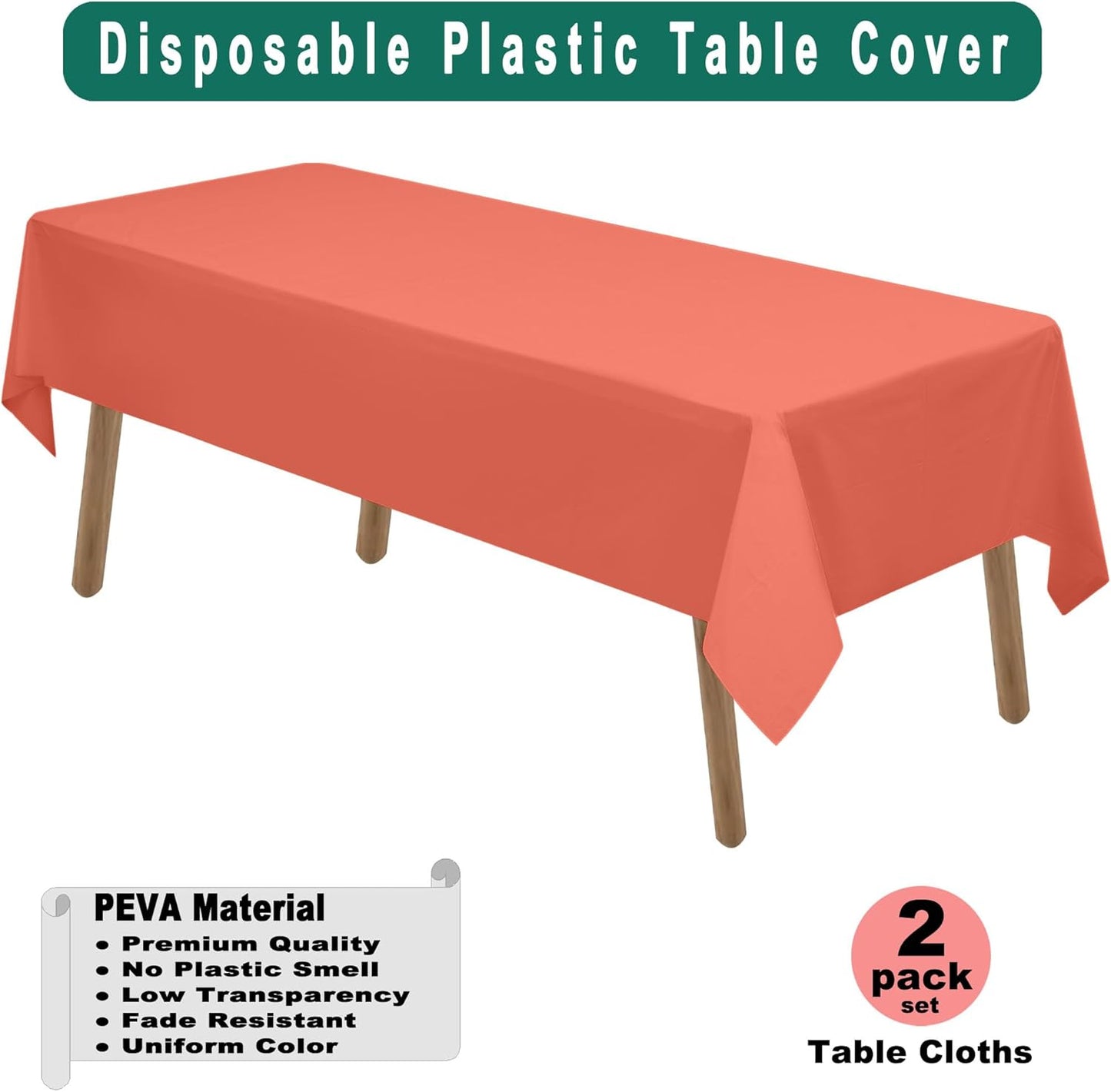 PARTY ULYJA White Plastic Tablecloths 2 Pack Disposable Table Covers 54 x 108 Inch Bridal Shower PEVA Vinyl Table Cloths for Picnic Birthday Wedding Banquet Parties 8 ft Rectangle Table Use