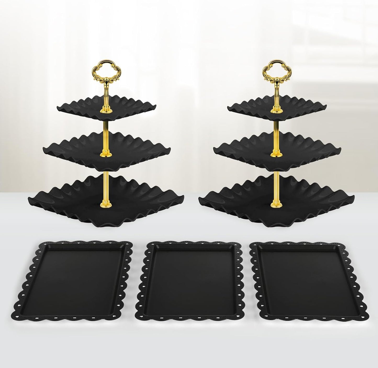 NWK 5 Piece Cake Stand Set with 2 x Large 3-Tier Cupcake Stands, 3 x Appetizer Trays, for Wedding Birthday Baby Shower Tea Party Decorations (White)