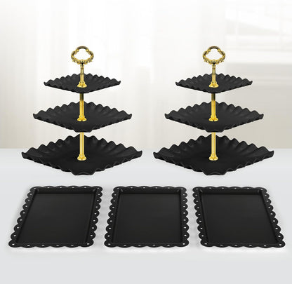 NWK 5 Piece Cake Stand Set with 2 x Large 3-Tier Cupcake Stands, 3 x Appetizer Trays, for Wedding Birthday Baby Shower Tea Party Decorations (White)