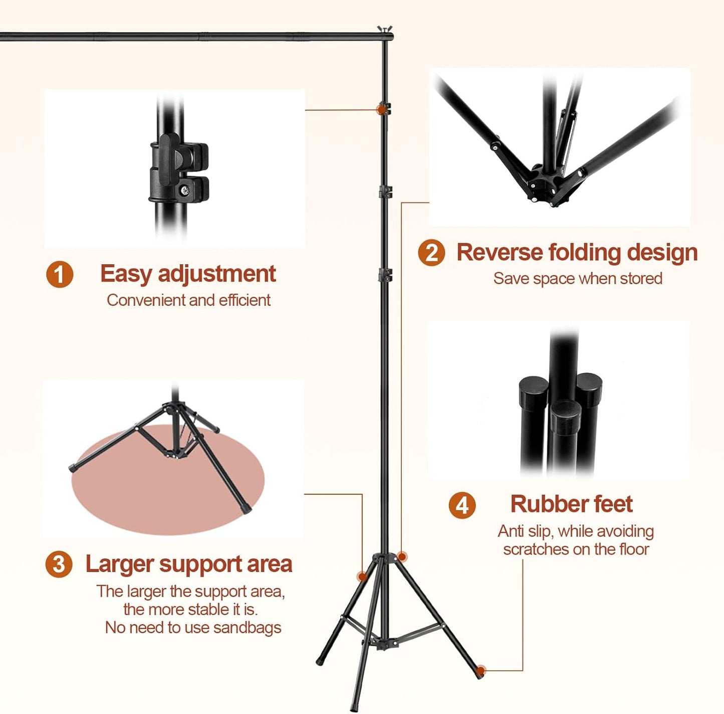Backdrop Stand 10x7ft(WxH), Photo Studio Adjustable Background Stand Support System Kit with 8 Crossbars, 8 Clamps and Carrying Bag for Parties, Wedding, Photography, Decoration