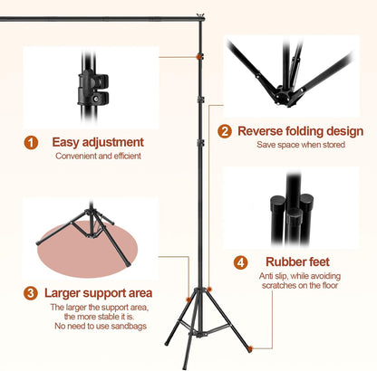 Backdrop Stand 10x7ft(WxH), Photo Studio Adjustable Background Stand Support System Kit with 8 Crossbars, 8 Clamps and Carrying Bag for Parties, Wedding, Photography, Decoration