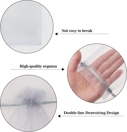 joycraft 50Pcs Organza Bags, 2x3 inch Gift Favor Bags, White Wedding Favor Bags, Jewelry Pouches with Drawstring, Mesh Bags Drawstring for Jewelry, Festival, Makeup, Candy, Desserts