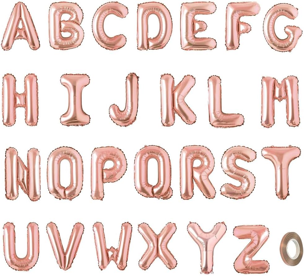 52 Pcs Gold Letter Balloons Foil Alphabet A to Z Balloons Personalized Phrase Banner for Birthday Shower Wedding Party Supplies Custom Balloon Decor 16 Inch