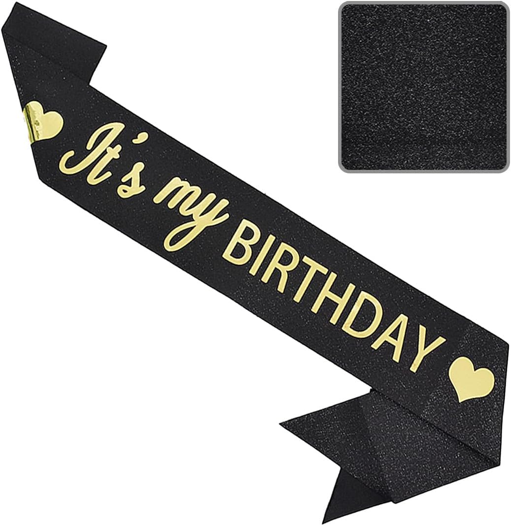 Vuzvuv It's My Birthday Birthday Sash, Glitter Birthday Sash with Foil Letters Birthday Party Decor for Women, Girls