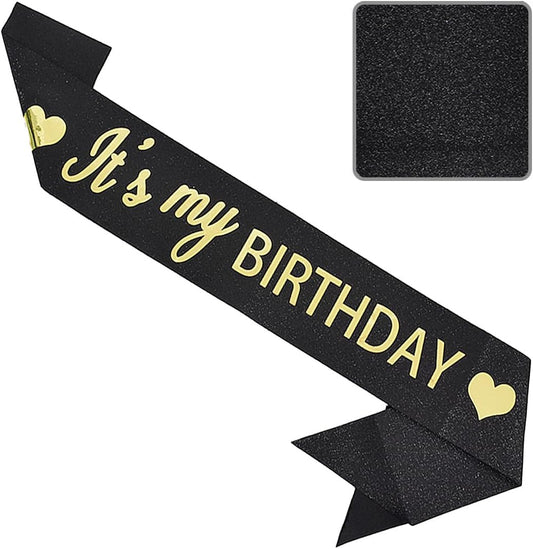 Vuzvuv It's My Birthday Birthday Sash, Glitter Birthday Sash with Foil Letters Birthday Party Decor for Women, Girls