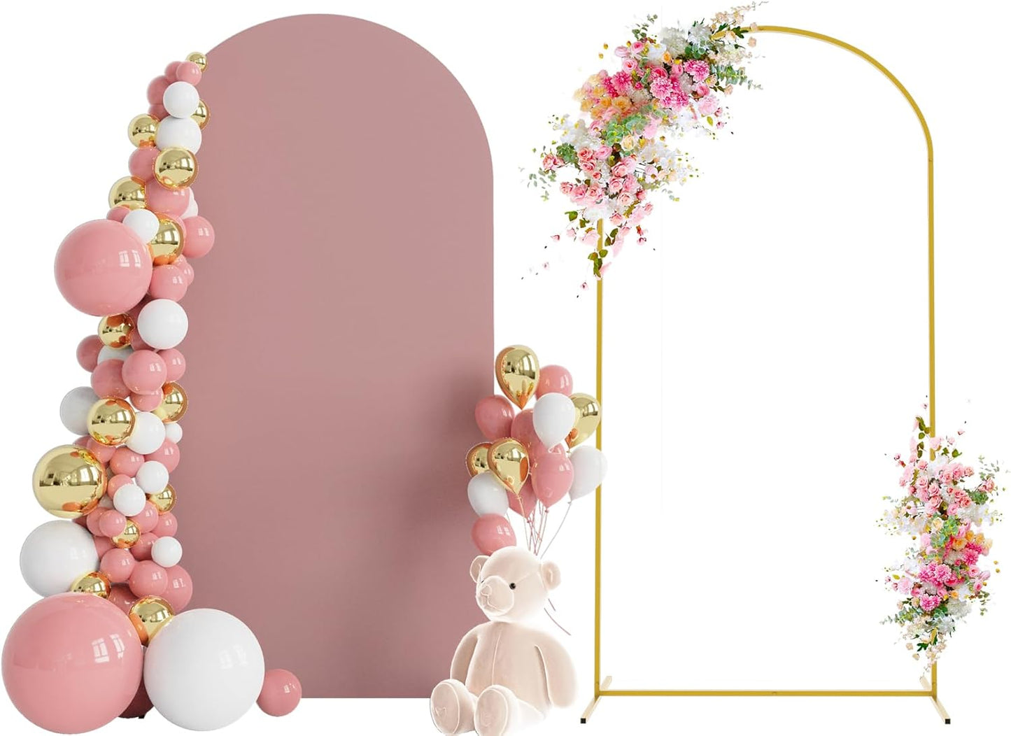 Wokceer 7.2 FT Wedding Arch Backdrop Stand and White Arch Cover, Metal Arch Stand with Arch Stand Cover for Birthday Party Wedding Ceremony Bridal Baby Shower Event Decor