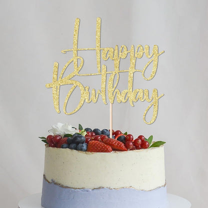 Happy Birthday Cake Topper,black Glitter Cake Pick Bunting Decor for Anniversary Birthday Party Cake Decorations Supplies