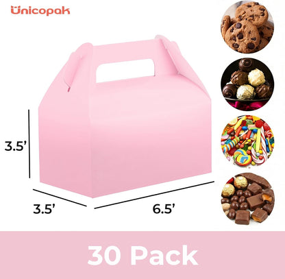 UnicoPak 30 Pack Party Favor Boxes Treat Boxes, White Gable Gift Boxes for Party Favors Goodies Cookies Treats Candies Meals Lunch, 6.5x3.5x3.5 Inches