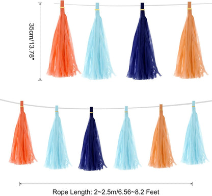 MECCANIXITY 20Pcs Light Blue Tassel Garland Banner with Rope Tissue Paper Tassels Party DIY Kits for Anniversary Wedding Birthday Party